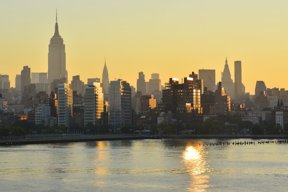 Manhattan skyline at golden hour